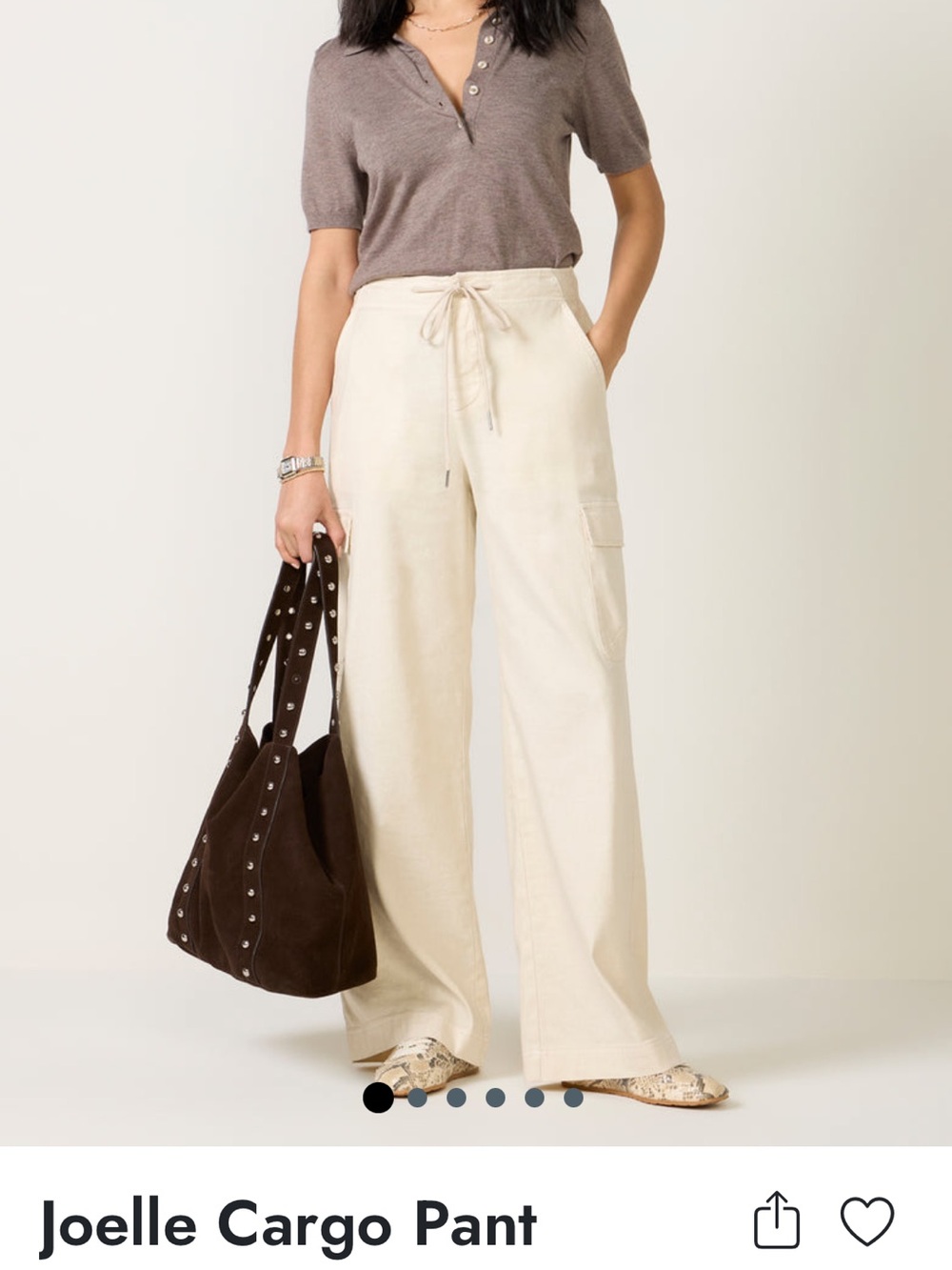 Evereve Joelle Cargo Pant — Cream Wide-Leg Drawstring